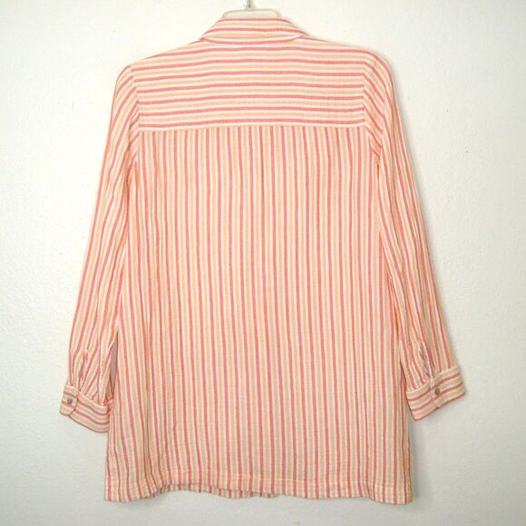 Soft Surroundings Womens Orange Striped Escambia Gauze Tunic Shirt - Picture 4 of 10